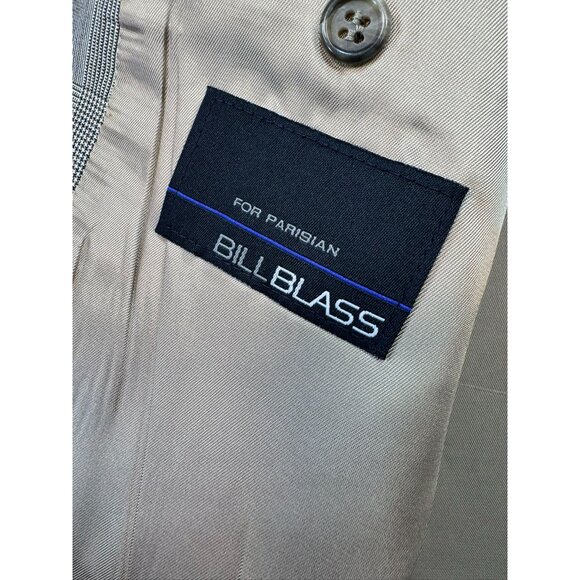 Bill Blass Mens Plaid Blazer Jacket Size 46 Reg Tan Checkered Wool Blend - Picture 3 of 14